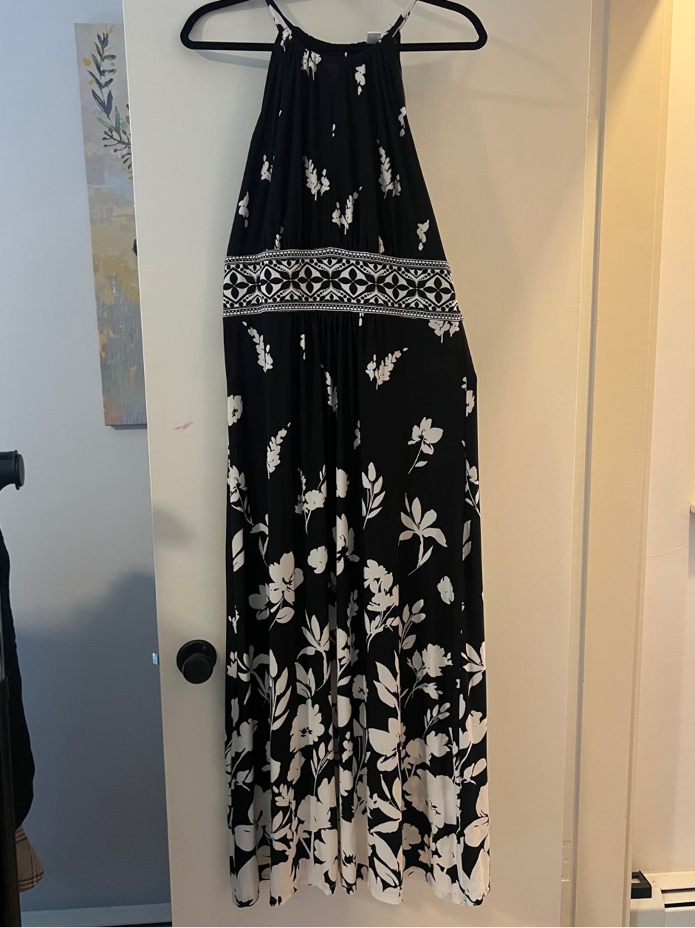 London Times Black and White Halter Floral Maxi